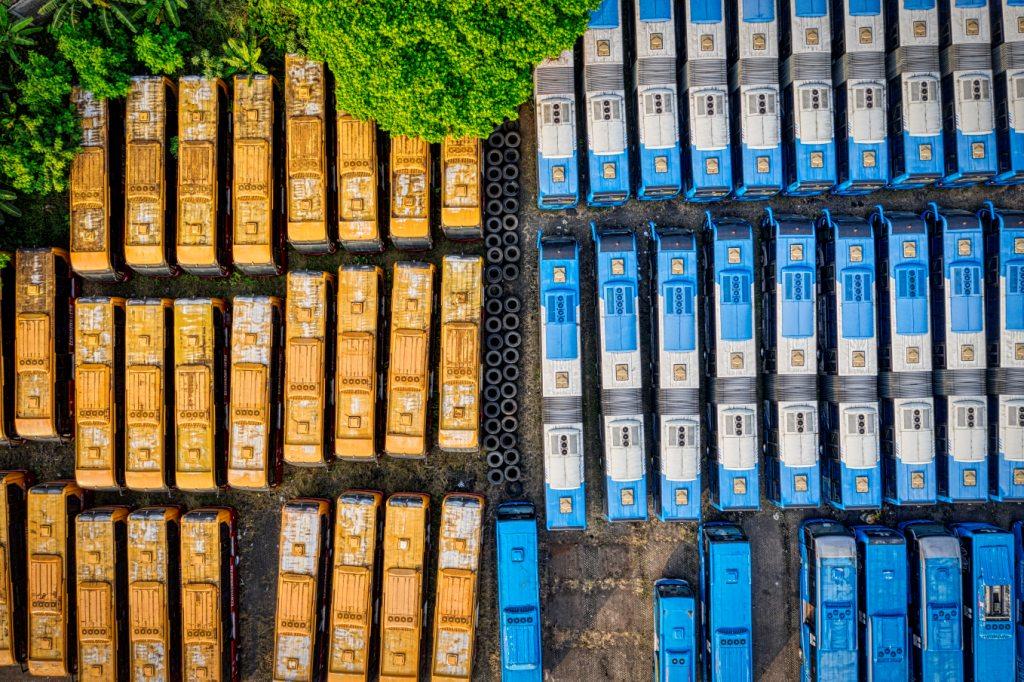 Aerial photo over buses in Indonesia