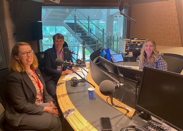 McCabe Centre Director Hayley Jones and Cancer Council Victoria CEO Todd Harper with Richelle Hunt on ABC Radio